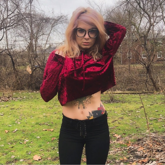 Forever 21 Velvet Cropped Hoodie - Picture 3 of 5